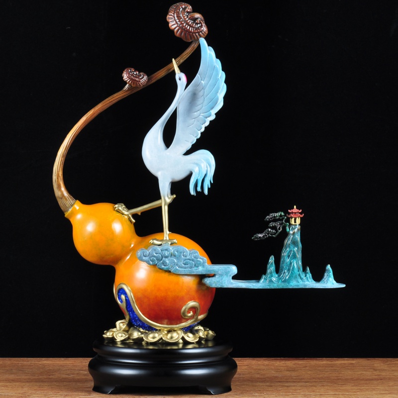 彩铜福寿如意摆件铜仙鹤招财葫芦