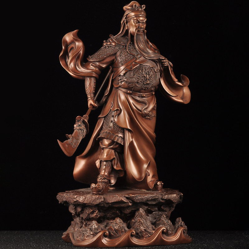 紫铜关公摆件特大号武财神招财关公像关二爷家居客厅玄关装饰品
