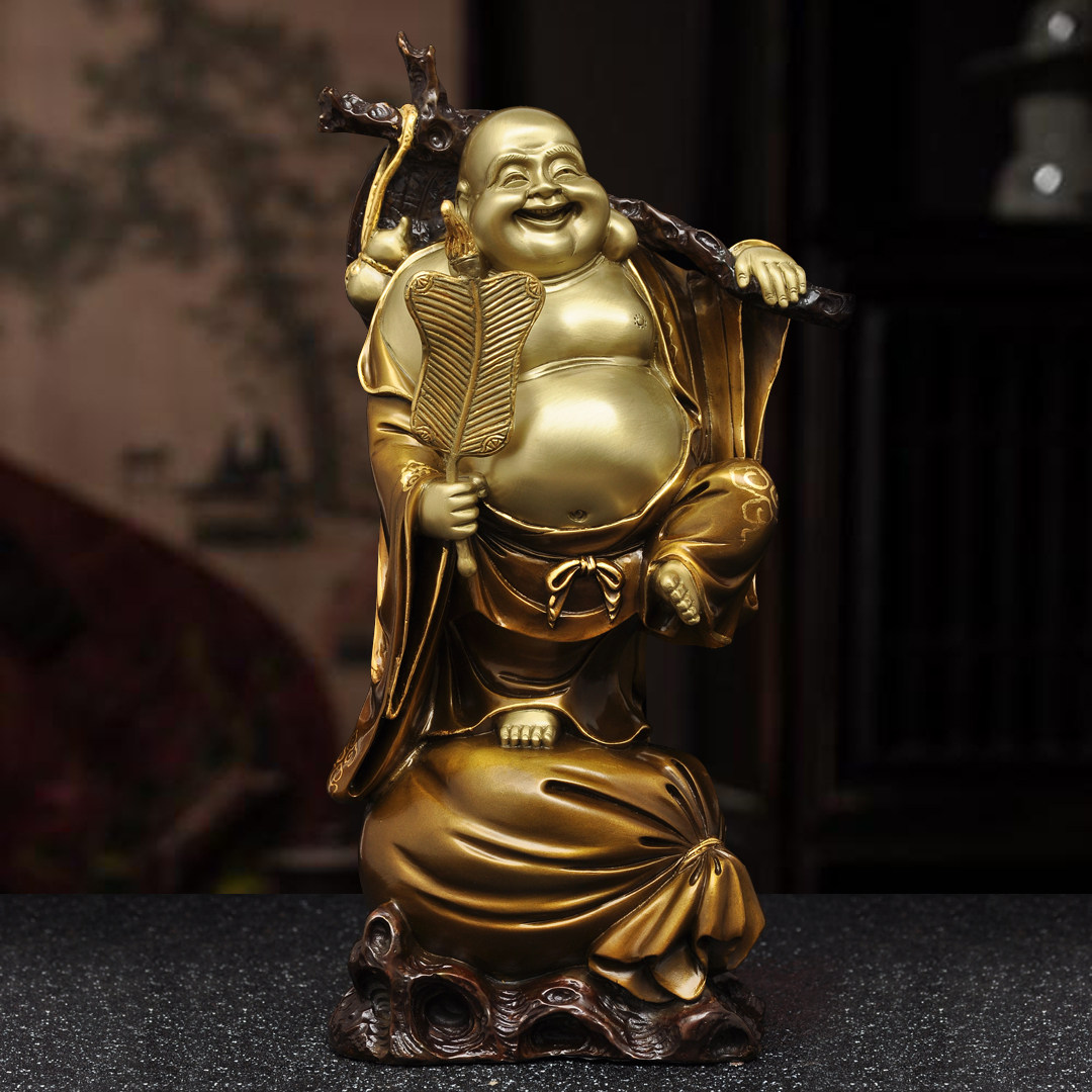 黄铜弥勒佛像笑口常开大肚笑佛家用佛堂寺庙供奉客厅玄关装饰品
