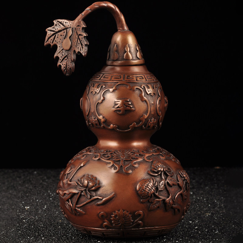 紫铜四季平安葫芦摆件风水家居客厅玄关电视柜装饰品乔迁新居礼品