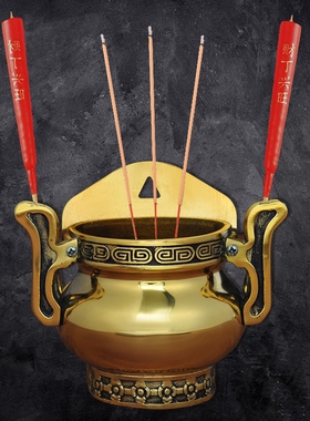 黄铜双耳挂炉壁炉厨房灶君土地天官门口财神门神插香插蜡烛香炉