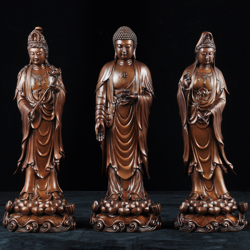 紫铜西方三圣一套佛像摆件