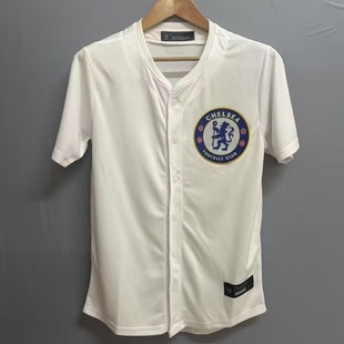 2025切尔西球衣经典复古纽扣开衫棒球服白色宽松纪念版美式棒球服