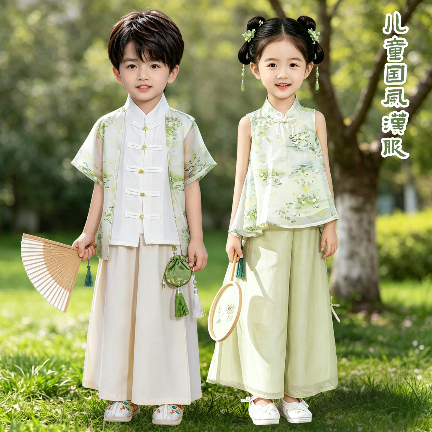 儿童比赛兄妹装唐装古典开学国风表演服六一夏季合唱舞蹈汉服套装