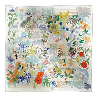 方巾丝巾女90x90长颈鹿斑马 真丝斜纹桑蚕丝头巾 珍奇乐园