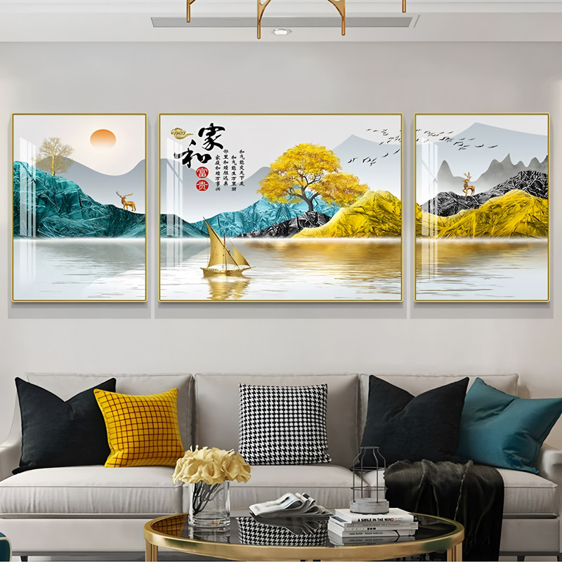 客厅装饰画2025新款沙发背景墙挂画大气轻奢福禄生财高端晶瓷壁画