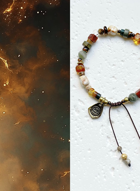 「沙漠绿洲」原创设计文艺风复古手串天然石夏日清凉手链青铜蜜蜡