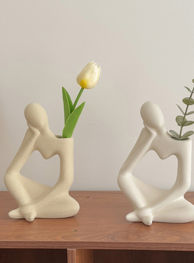 ins风创意陶瓷花瓶高级感小众家居客厅玄关电视柜桌面装饰品摆件