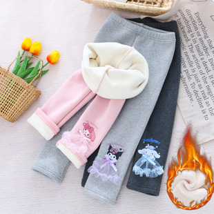 六岁小孩儿童加绒裤 美乐蒂外穿秋冬装 子 库洛米童装 女童薄绒打底裤