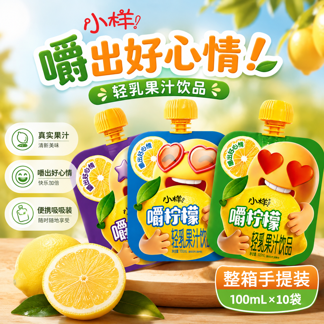 小样嚼柠檬轻乳果汁饮品100ml*10袋整箱清爽口感解腻好喝儿童饮料