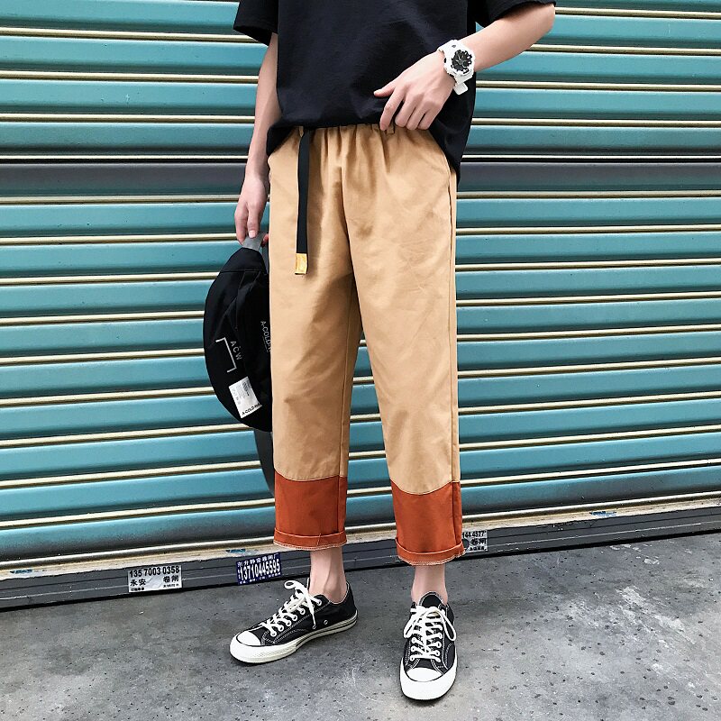 2019港風chic日系複古帥氣寬松BF直筒休閑闊腿拼接工裝褲男潮褲子在類目 男裝, 休閒褲中 - 來自Buy2taobao.com提供專業的淘寶代購服務