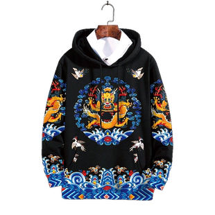 连帽卫衣男皇帝龙袍中国风秋季外套oversize小众高街长袖国潮帽衫