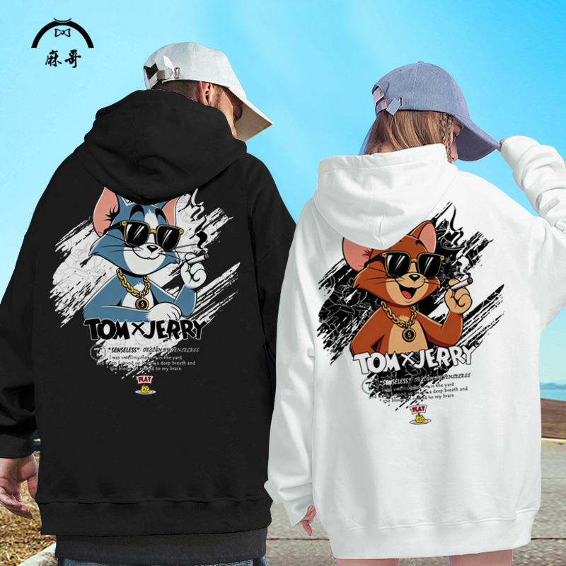 汤姆和杰瑞卡通印花连帽卫衣男猫和老鼠周边外套加绒加厚情侣上衣