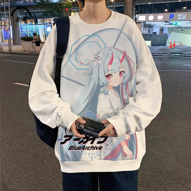 蔚蓝档案动漫周边卫衣男新款卡通印花外套圆领上衣青少年长袖T恤