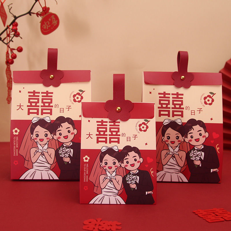 跨境结婚糖果包装盒子伴手礼盒装空盒婚礼手提喜袋喜糖盒子喜现货