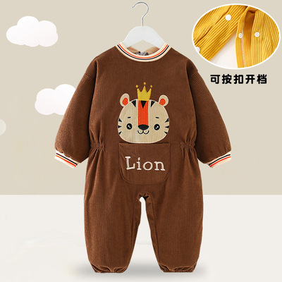 宝宝连体罩衣婴儿一体式爬行服秋冬灯芯绒儿童爬爬服外穿全身防脏