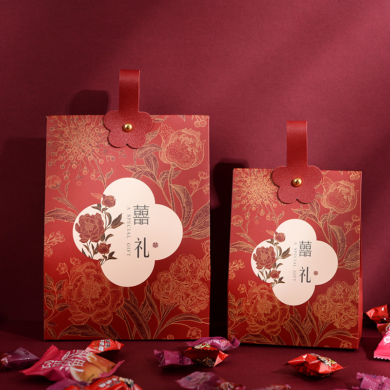 跨境喜糖盒结婚糖果包装盒子伴手礼盒装空盒婚礼手提喜袋喜糖现货