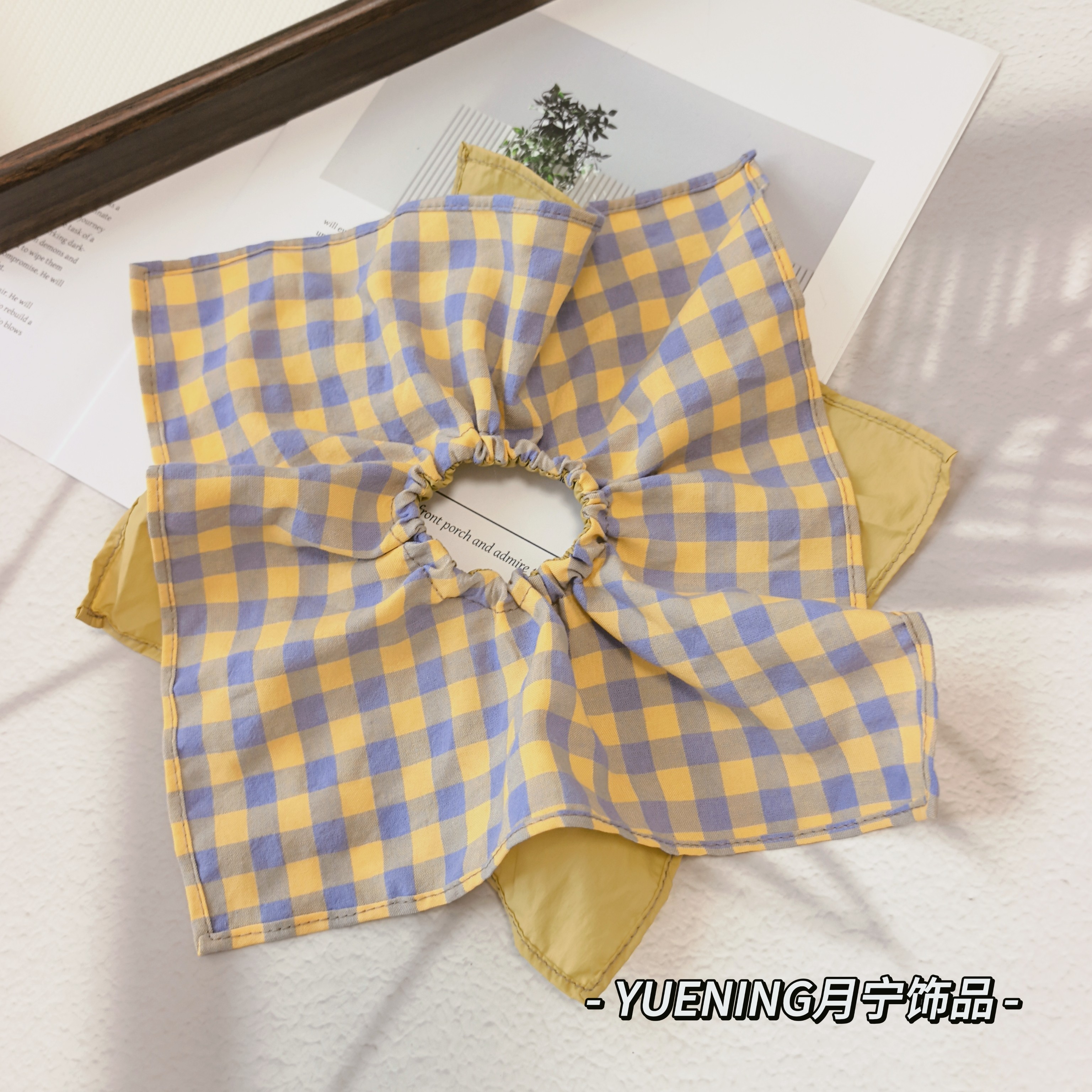 东大门韩系温柔格子方巾大肠发圈高级感气质百搭扎马尾丸子头绳