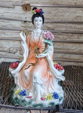 陶瓷八仙过海何仙姑神像荷仙姑仙女保平安佛像家居摆件