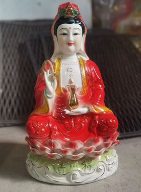 陶瓷南海吉祥观世音玉净瓶菩萨佛像家用客厅供奉坐莲观音摆件