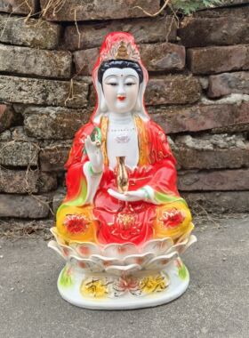 陶瓷中国红扶瓶观音佛像南海观世音菩萨用品摆件观音娘娘