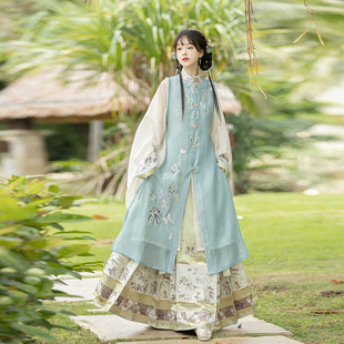 风来榕下原创晚日后堂夏季日常汉服明制对襟长衫圆领比甲马面裙