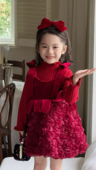 女童加绒冬款 新年服红色国风旗袍玫瑰花边连衣裙背心裙女宝宝裙子