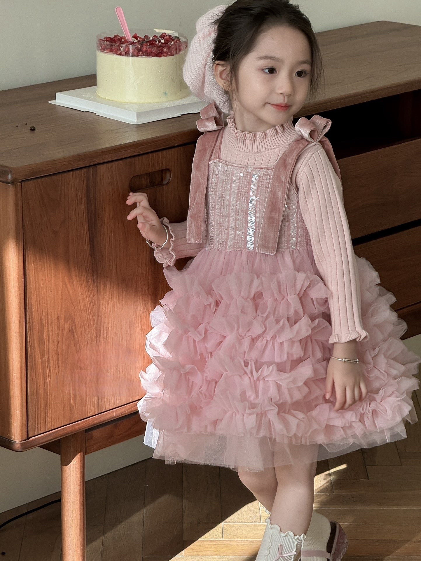 女童秋冬加绒亮片连衣裙洋气公主裙纱裙儿童生日礼服蓬蓬礼服裙
