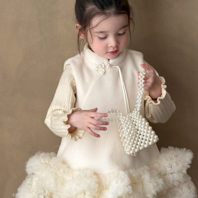 苏西2025秋冬新款女童新中式中国风盘扣背心裙女宝洋气旗袍蓬蓬裙