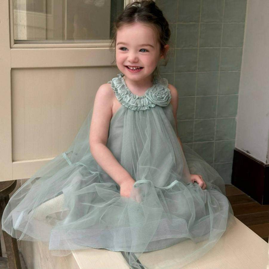 特价！品牌童装夏新款女童甜美公主网纱连衣裙无袖花朵礼服裙子