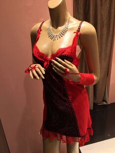 清款 EBLIN 女士带文胸红色性感蕾丝边吊带睡裙