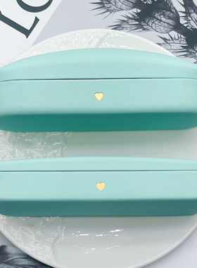 马卡龙Tif蓝色高级感烫金爱心INS少女光学抗压便携近视眼镜盒墨镜