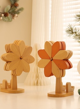 风车创意防烫实木树形隔热垫家用餐桌杯垫碗垫茶托可爱桌面摆件