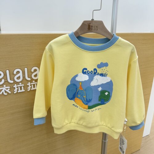 春秋季衣拉拉瑁恩瑁爱男女童纯绵长袖休闲百搭圆领薄款卫衣上衣