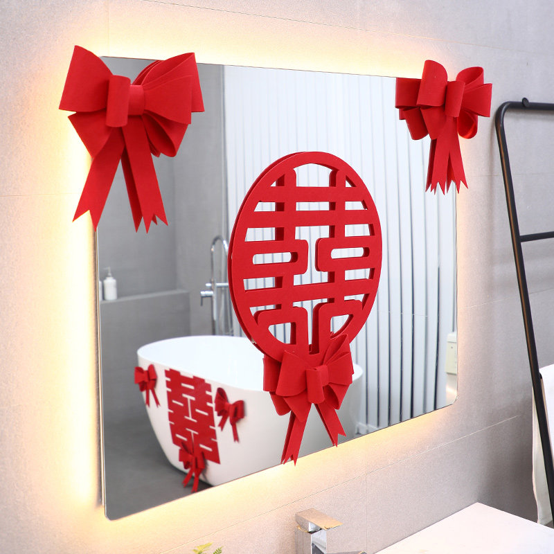喜字贴结婚婚房布置装饰蝴蝶结囍字挂件窗花贴大门小红红书网婚庆