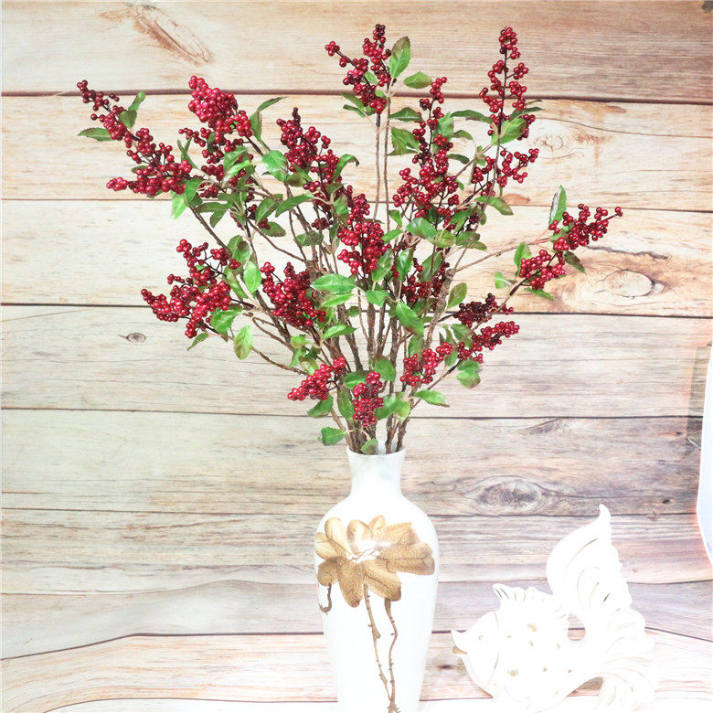 仿真红果枝假花红豆相思豆家居装饰泡沫果装饰小果子插花DIV道具