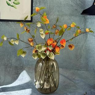 仿真灯笼果野果浆果红红火火橘色系列树叶素材假花花瓶装饰样板房