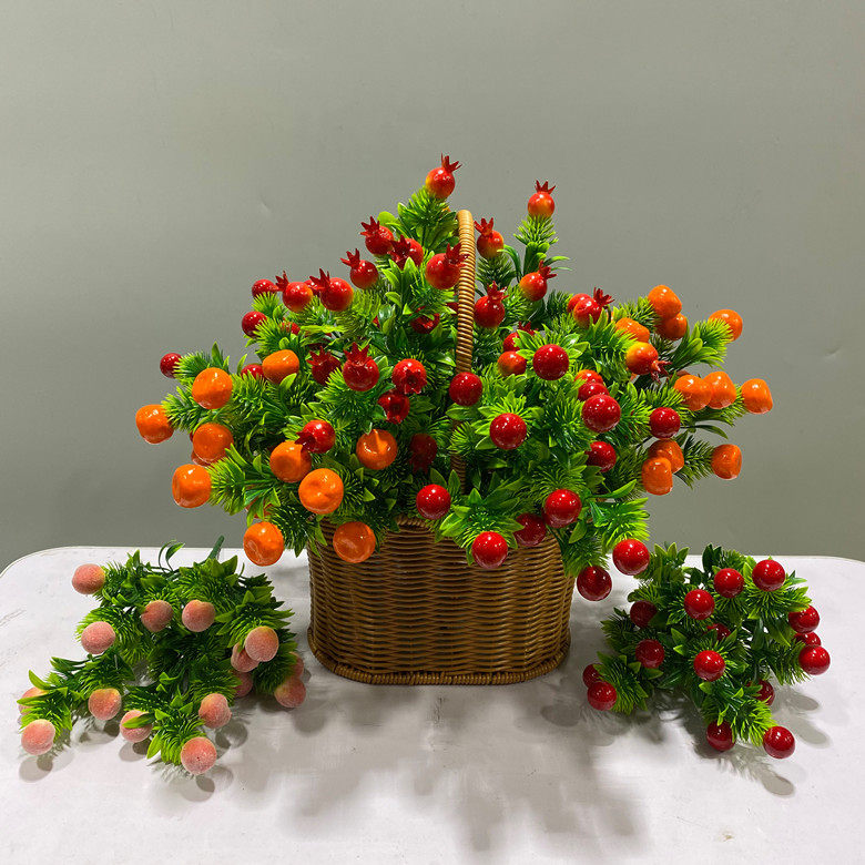 新品 年桔热销果桃子石榴假塑料花仿真橘子苹果仙桃水果 家居装饰