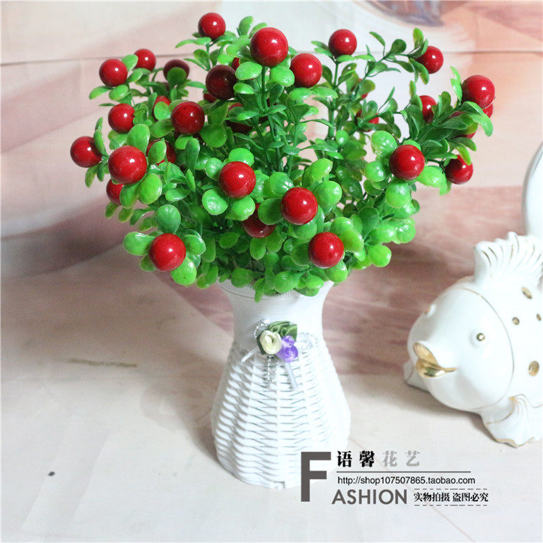 仿真花桔子包邮桌面家居饰品摆设 客厅装饰花红色果子5叉富贵果
