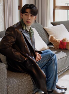 欧洲突然的喜欢陈星旭高海明同款皮衣外套v领中长款大衣男衣服潮