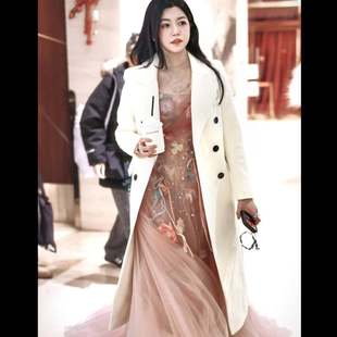 欧洲2026百花迎春晚会陈妍希同款毛呢大衣翻领中长版外套女衣服潮