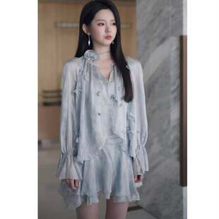 欧洲短剧我的女友是恶龙李柯以皓玥同款衬衫上衣衬衫短裙女衣服潮