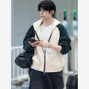 欧洲RIIZE将太郎shotaro同款拼色拉炼连帽卫衣女2025新款春秋上衣