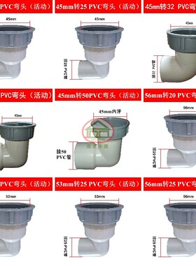 厨房水槽双内牙双外牙下水管配件变径45转56mm排水管50 PVC转接头