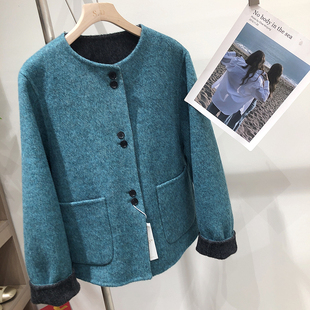 秋冬新款可以两面穿的双面羊绒大衣女小个子韩版宽松羊毛外套短款
