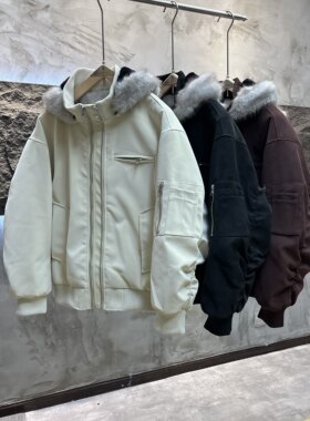 座山雕猫耳朵连帽外套男女冬季加绒加厚工装棉服宽松保暖夹克棉衣