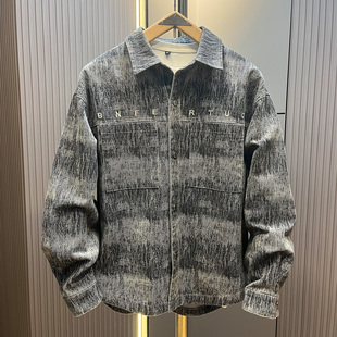 宽松水洗刺绣百搭潮流上衣男装 牛仔长袖 新款 外套男秋季 衬衣潮 衬衫