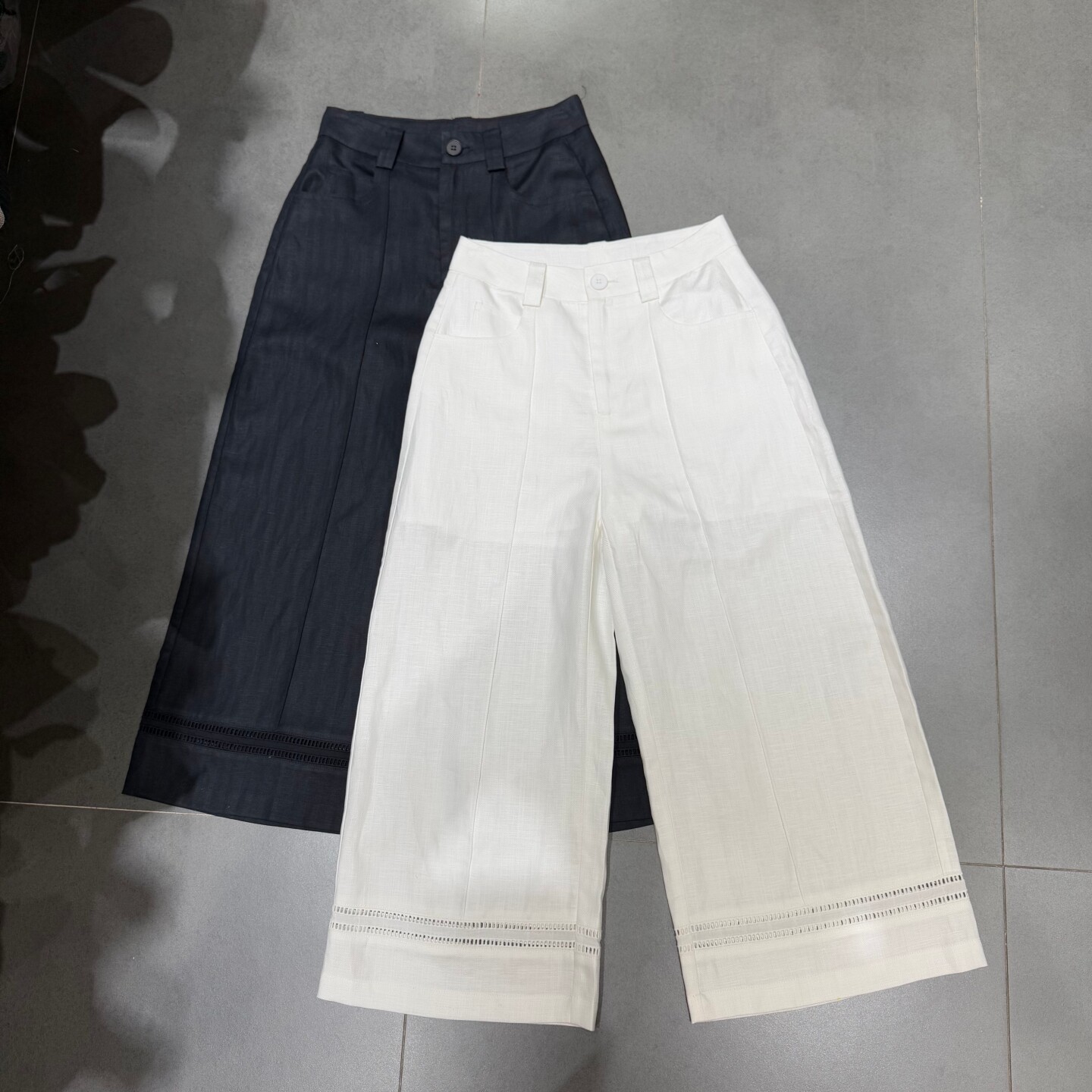 欧洲站2026夏季新款天丝亚麻九分镂空阔腿裤女高腰宽松显瘦休闲裤