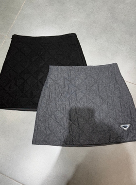 欧洲站2025冬季新款复古高腰显瘦菱格夹棉A字短裙百搭半身裙6351