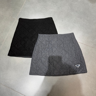 欧洲站2025冬季新款复古高腰显瘦菱格夹棉A字短裙百搭半身裙6351